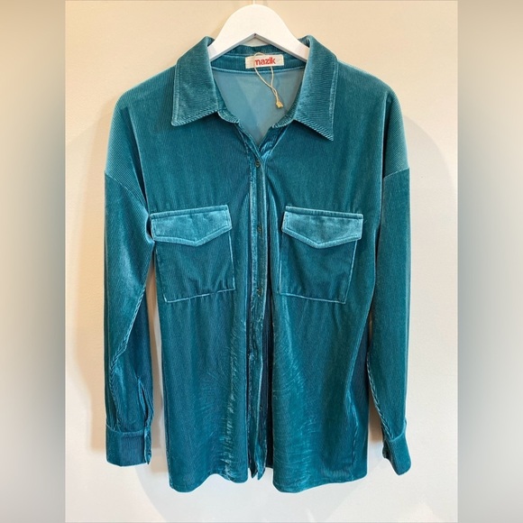 Mazik Corduroy Green Button Down Top Small - Picture 1 of 5